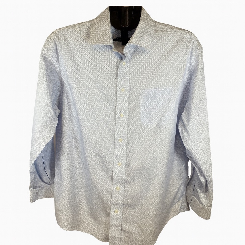 Jos. A. Bank Traveler Traditional Fit White W/Blue Tile Print Sz 16.5-34 Mens